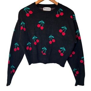 Super Soft No Boundaries Cherry Print Pullover Crop Sweater Size L 12-14